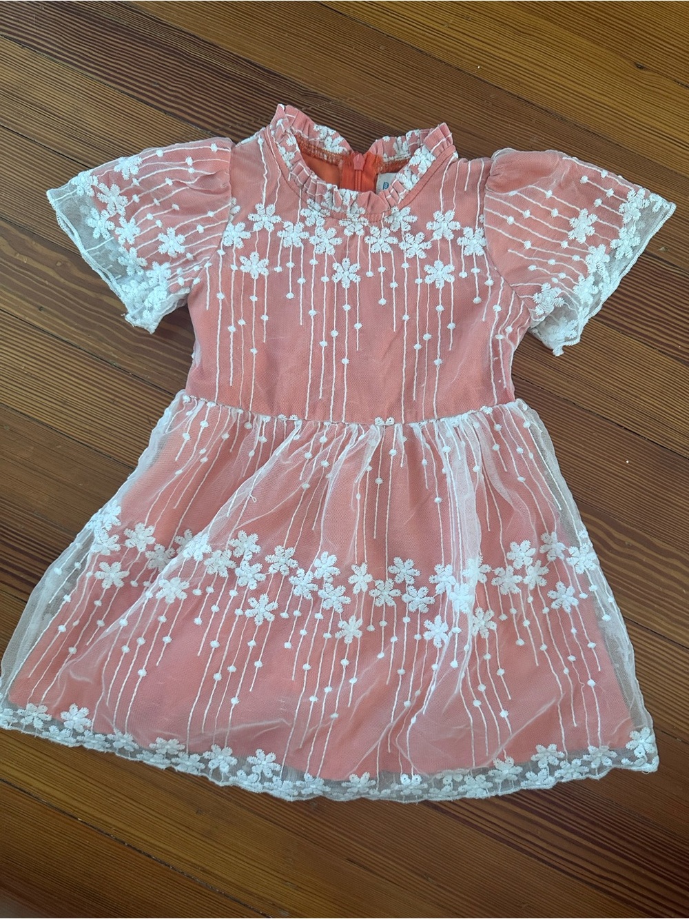 2T Girls' orangeFloral Embroidered Dress